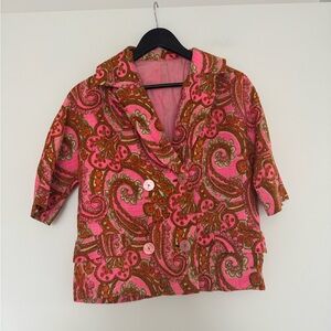 Vintage Linen Pink Paisley Double Breasted Jacket